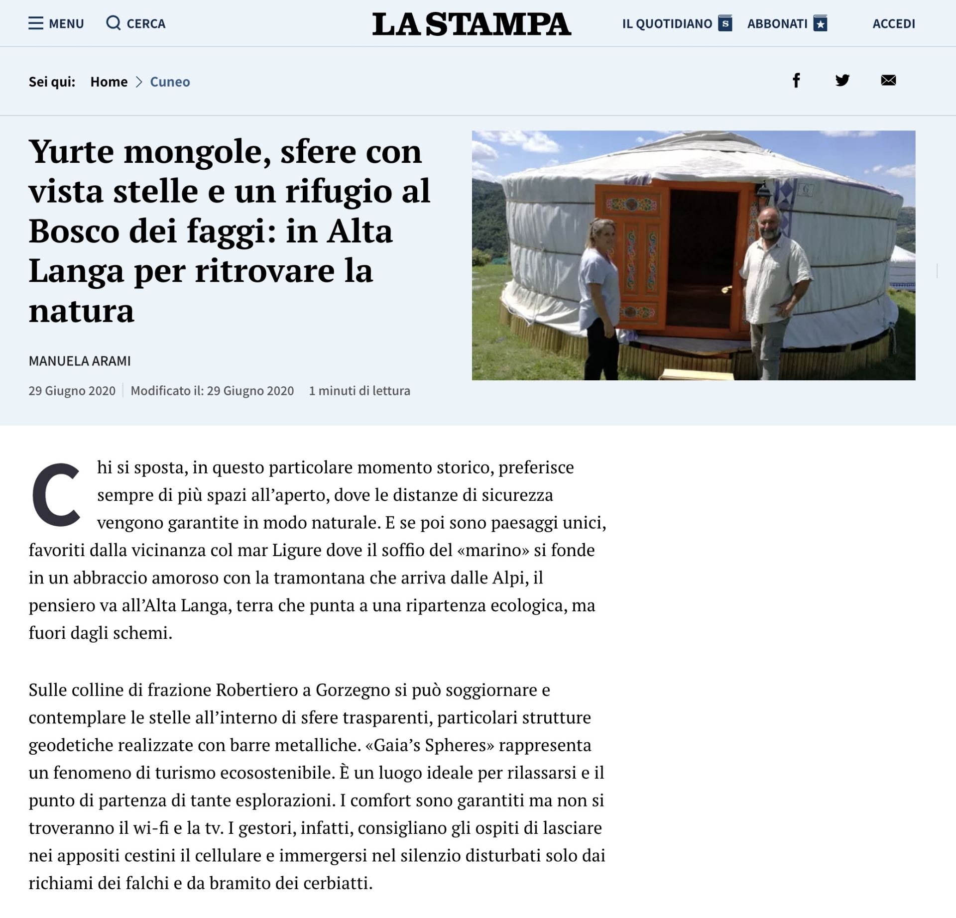 29 giugno 2020 – La Stampa 